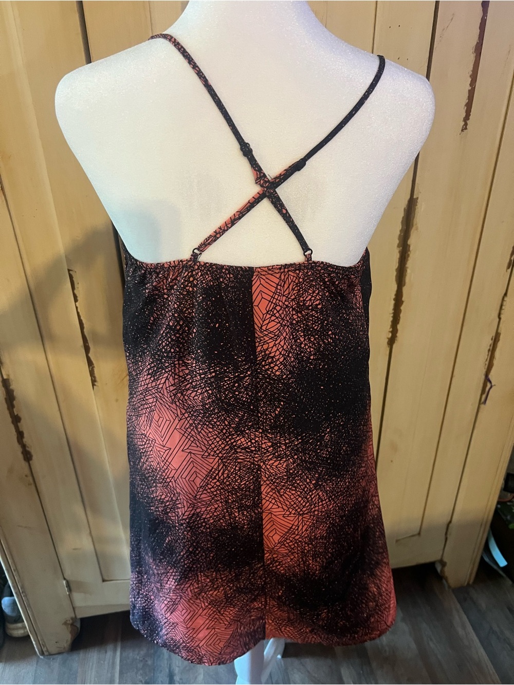 Double Zero Black and Coral Pink Mini Dress with Crisscross Straps